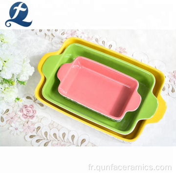 Casseroles de pâtisseries en céramique rectangulaire de qualité alimentaire avec décalcomanies